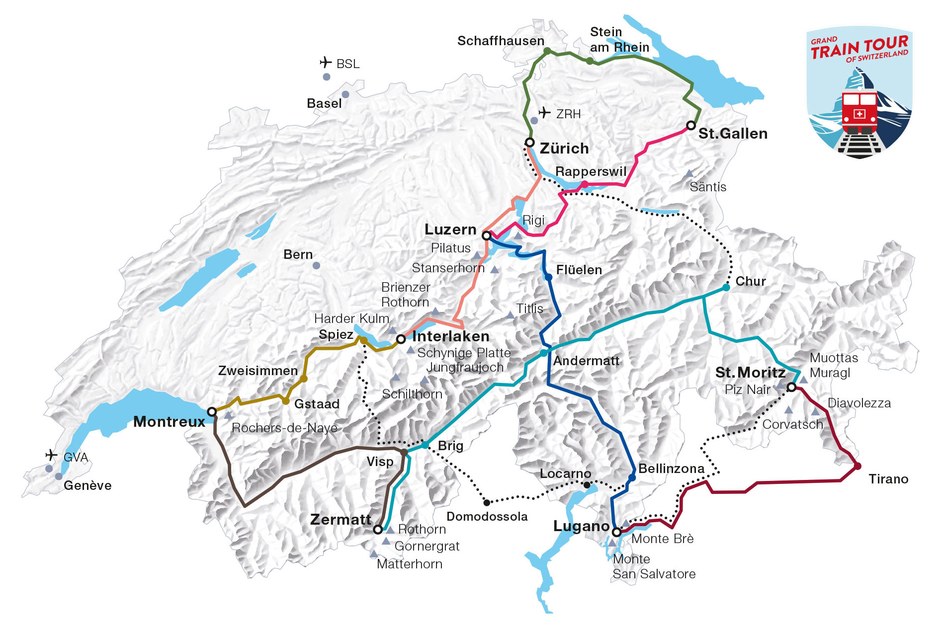 Grand Tour Switzerland Karte Tour And Travel